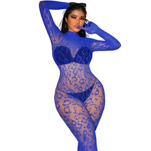 EHSUYAB Sexy Lace Leopard Jumpsuit For Women, Fishnet Bodysuit Glow Party Club, Poster One Piece Mesh Full Body Rave Outfits Blue