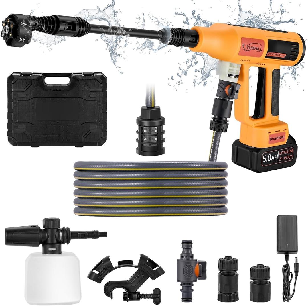 Cordless Pressure Washer Battery Bowered 1060 PSI Compatible with Makita Battery, Portable Power Washer for Cars 5000mAh Brushless Motor & 2.5 GPM High-Pressure Washer, 6-in-1 Nozzle, LCD Screen