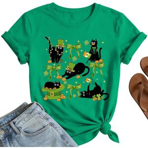 St Patricks Shirt Women  Cats Lucky Shamrock Shirts Funny St Paddys Day Green Holiday Tops (Medium)