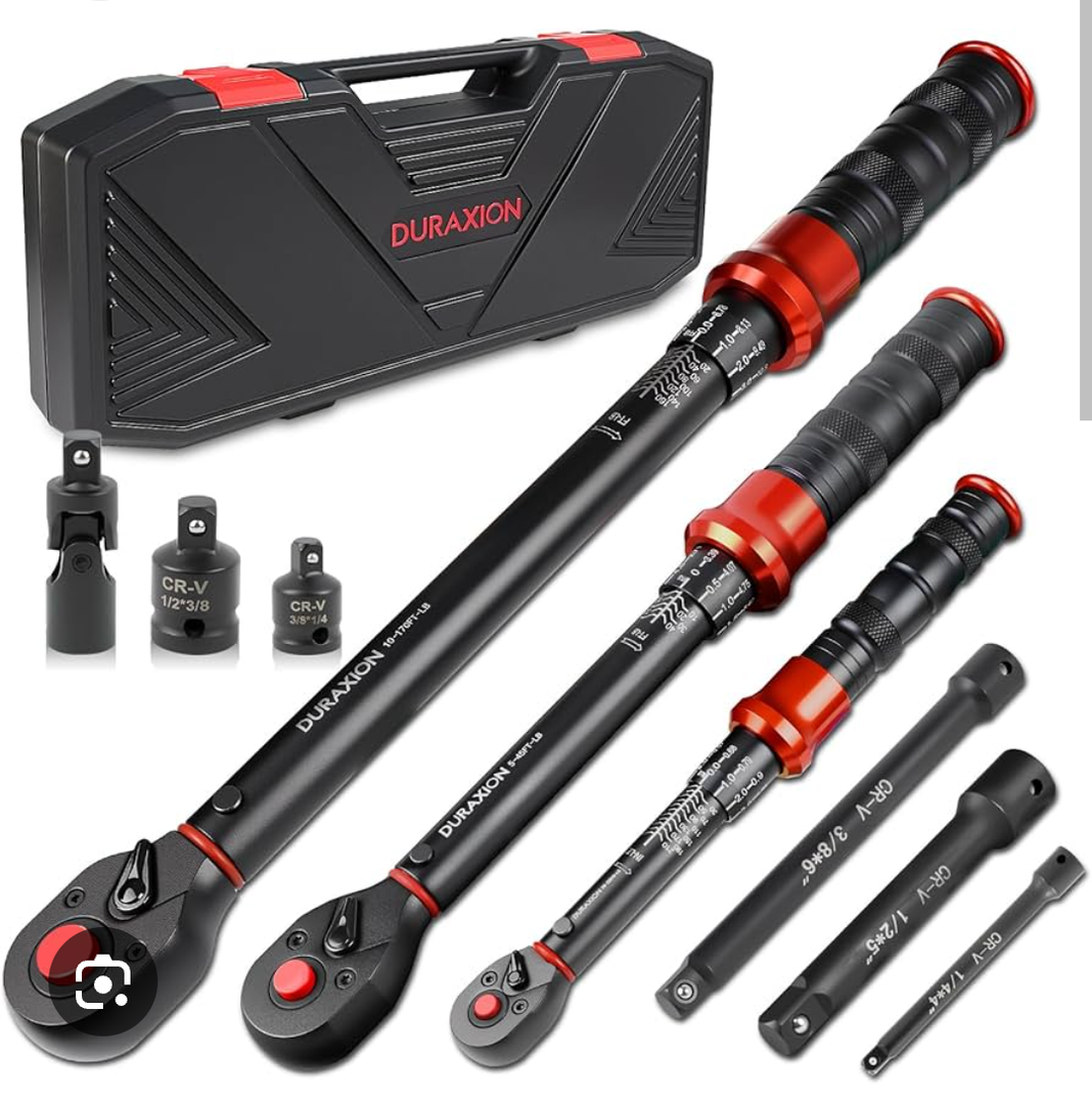 DURAXION 9PCS Torque Wrench Set Torque Wrenches with DualScales ±3% Precision(1/4" 20–220 inlb, 3/8" 5–45 ftlb, 1/2" 10–170 ftlb) 72Tooth Dual B0DDLDD73M Torque Wrench for Bike, Moto, Car Repair