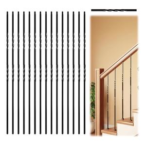 15 Pack Iron Balusters for Staircase Interior, Stair Balusters 44" Black Double Twist Metal Balusters Stair Spindles for Staircase Decks Balusters Satin Railing Indoor Outdoor (Double Twist 15 Pack)