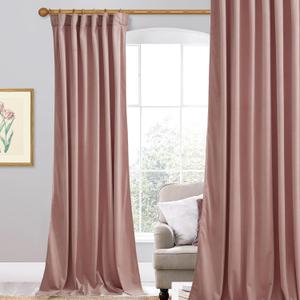 StangH Dusty Pink Velvet Curtains 90 inch Length - Super Soft Privacy Room Darkening Bedroom Curtains Elegant Home Decoration for Nursery Girls/Playroom/Laundry, W52 x L90 inches, 1 Panel