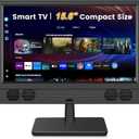 Feihe 15.6 Inch Small Smart TV - Full HD 1080p Compact Flat Screen Smart Television with Wi/Fi, Bluetooth, Voice Remote for Kitchen, Bedroom, RV