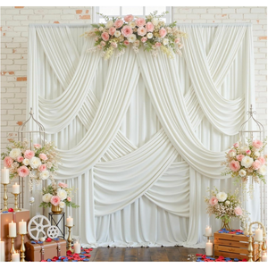 12 Panels 5x12ft Ivory Backdrop Curtains for Parties, Wrinkle Free Polyester Ivory Photo Backdrop Drapes 12 ft Long Back Drop Cloth for Wedding Birthday Photography Background Party