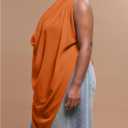 Women's Plus Size Open Back Cowl Neck Tank Tops Draped Sleeveless Chiffon Halter Top (Orange, XXL)