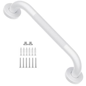 12 Inch Oil Rubbed White Grab Bar w/Anti-Slip knurled Grip, iMomwee Stainless Steel Wall Mount Bathroom Safety Handrail Support, Shower Balance Bar, Handicap Elderly Senior Assist Textured Bath Handle, White