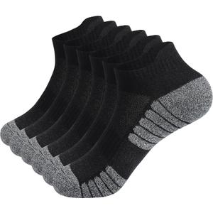 Men's Activewear Ankle Socks 6 Pairs,Men's Running Socks Low Cut Compression Running Sock with Ankle Support (079 Black)