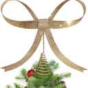 HUTHDAK Large Glitter Champagne Gold Bow Christmas Tree Topper,9.4 Inch Metal Tree Topper,Champagne Gold Bow Christmas Decorations for Xmas Home Decor Holiday Party Indoor Outdoor Shop Office