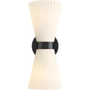 Modern Black Wall Sconce, HWH Up and Down Indoor Sconces Wall Lighting with Frosted Milk White Striped Glass Shade, Hardwired Wall Mounted Vanity Lamp for Bathroom, 5HZG97B-2W BK