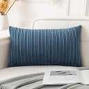 UGASA 14x20 Inch Pillow Cover Pack of 1 Soft Boho Stripe Corduroy Long Rectangular Lumbar Cushion Cover Farmhouse Decorative Throw Pillowcase for Bed, Couch, Sofa, Bedroom, Living Room, Dusty Blue