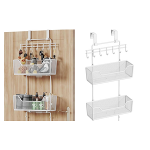 HapiRm Over Door Organizer Storage - Hanging Door Organizer with 2 Metal Large Capacity Baskets and Adjustable Coat Hook for Bathroom Bedroom Kitchen Pantry Closet Cabinet