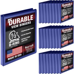 Samsill Durable 0.5 Inch Binder, D Ring Binder, Customizable Clear View Cover, Blue, 24 Pack, Each Holds 125 Pages
