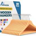 Wooden Hanger Set - 80 Pieces Non-Slip Versatile Closet Space-Saving Hanger Set for Suit, Coat, Camisole, Jacket, Pants, and Dresses with Rotating Swivel Hook - Natural Wood (80 Pack)
