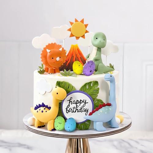 Clay Dinosaur Cake Toppers Dinosaur Egg Volcano Cake Decorations for Boy Girl Kid Dinosaur Theme Birthday