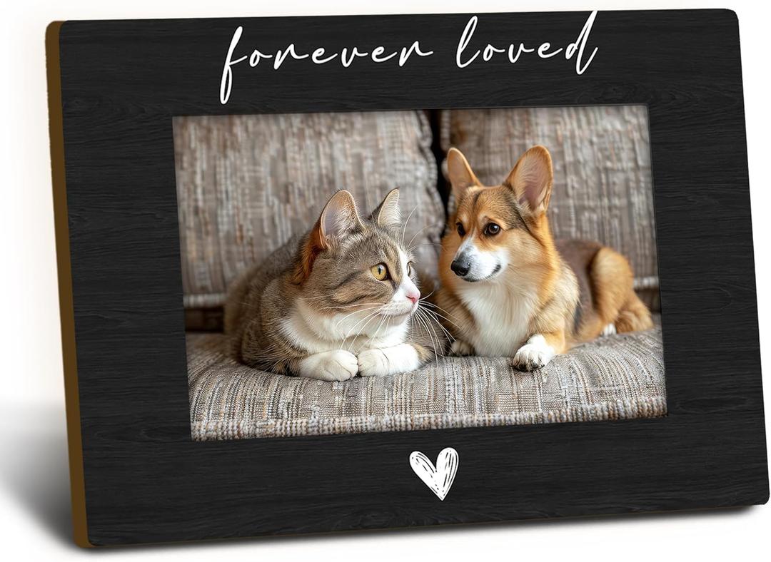 Pet Memorial Dog Cat Picture Frame 4x6, Loss of Dog Sympathy Gift Wooden Picture Frame, Pet Memorial Gifts for Dogs Cats, Forever Loved Sympathy Decorative Photo Frames for Table Desk Decor