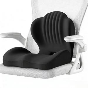 Ergonomic Seat Memory Foam Support Cushion for Back, Car Seat Back Support Cushion for Sciatica Tailbone Pain, Office Desk Chair Car Travel Seat Cushion (Black)