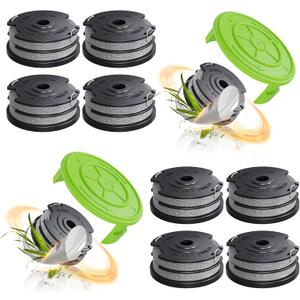 12 Pack 0.065" Trimmer Line Compatible with Greenworks Weed Wacker, 18Ft String Trimmer Refill Dual Line Weed Eater String Replacement Spool (10-Pack) Cap Cover(2-Pack)