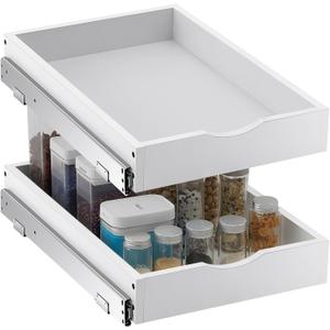 Menkxi 2 Set Pull out Tray Cabinet Organizer Wooden Pull Drawers storage Slide out Pantry Shelf for Base Cabinet Kitchen Gentle Close Fully Assembled Accessories(White,15'' X 21'' X 3'')