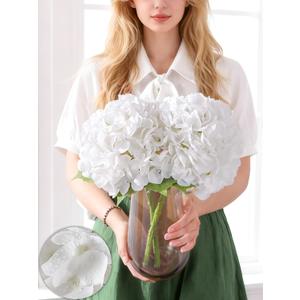 Nubry 2Pcs White Hydrangea Artificial Flowers, 22.5In Latex Faux Real Touch Large Hydrangea Flowers with Long Stems & Leaves for Home Office Decor Wedding Party Arrangements(White)
