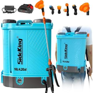 SideKing Battery Powered Backpack Sprayer 4 Gallon, 0-100 PSI Adjustable Pressure Sprayer Compatible with Makita 18V Battery, Electric Sprayer with Wand, 5 Nozzles, 2.6Ah Battery&Charger Included
