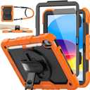 SEYMAC stock Case for iPad (A16) 11th/10th Generation 11''/10.9'' 2025/2022, Full-Body Drop Protection Case with Screen Protector &360 Rotate Hand Strap/Stand, Black+Orange