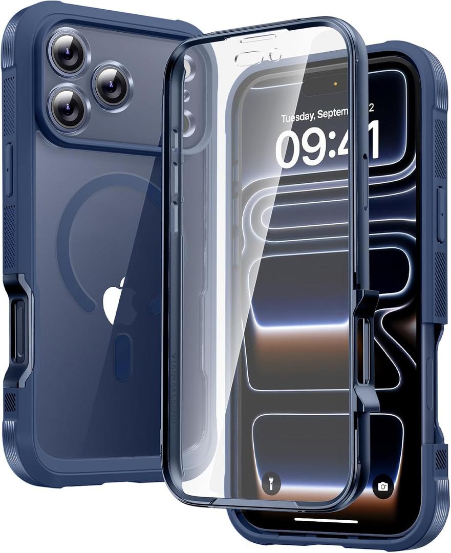 Diaclara Magnetic Designed for iPhone 17 Pro Case Full Body Bumper,[Compatible with MagSafe] Military Drop Proof Cover with Built-in Touch Sensitive Anti-Scratch Screen Protector,Deep Blue