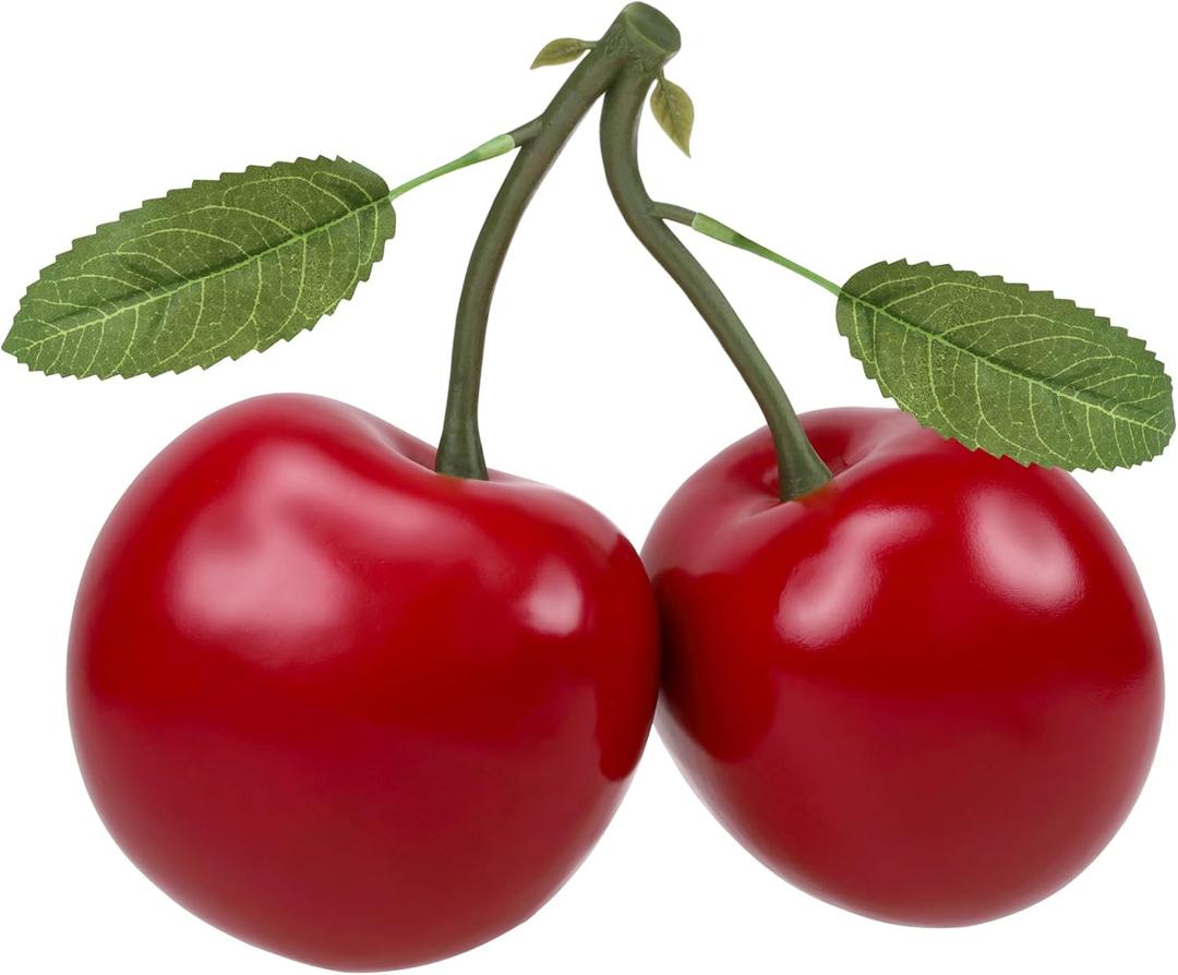 Woration Oversize Red Artificial Large Cherry Fake Fruit Decoration Simulation Big Cherry Bunch Ornament for Home Kitchen Party Table Photography Prop