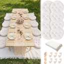 Beeveer Extra Large Outdoor Picnic Blanket with Table Runner Napkins and Floor Pillows Cushions for Picnic Party Camping Wedding Bachelorette Birthday Baby Shower Decor(71x118'',Beige,8 Set)