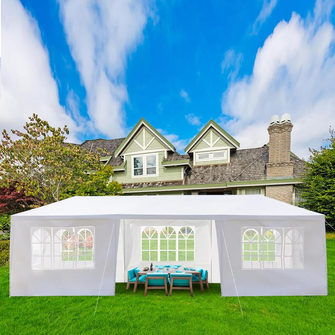 10x30 Outdoor Canopy Tent for Parties, Waterproof Party Tent with 7 Removable Sidewalls & Windows, Heavy Duty Outdoor Canopy for Wedding, Backyard Events & Commercial Use, White