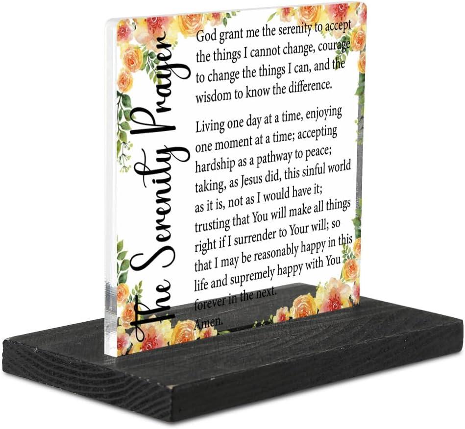 The Serenity Prayer Gifts for Women, Christian Quote Desk Sign, Church Office Decor, AA Gift for Recovery, Chaplain Christian Prayer Bible Verse Decorative Signs Plaques YCT27