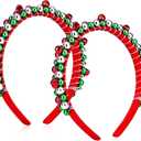 2 Pack Christmas Headband Christmas Bell Hairband Girls Headbands Red Green Silver Hair Accessories