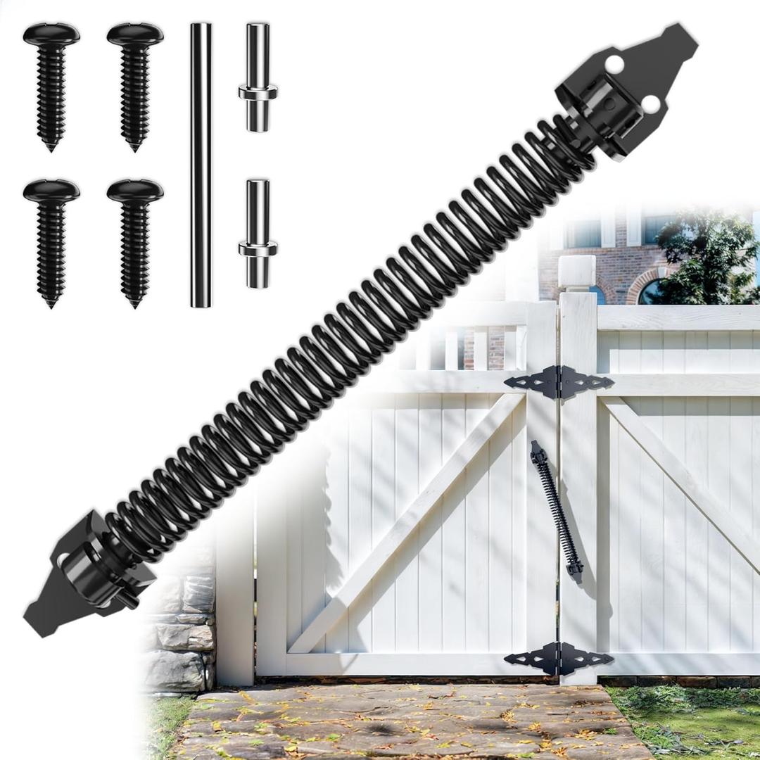 14" Gate Spring Self Closing Heavy Duty Outdoor Door Spring Automatic Gate Closer, Adjustable for Wooden and Vinyl Fence, Black