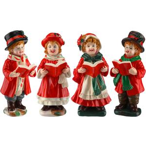 Thyle 4 Pcs Christmas Resin Figurines Table Decoration Christmas Carols Collectible Figurines Xmas Resin Table Centerpieces Xmas Carolers Tabletop Decor for Indoor Home Shelf Sitters Decor