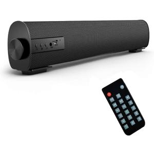 Portable Soundbar for TV/PC, Outdoor/Indoor Wired & Wireless Bluetooth 5.0 Speaker with Remote Control and Coax Cable, 2X5W Mini Home Theater Sound bar with Built-in Subwoofers for Projector (Updated)