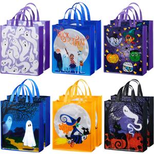 JOYIN 12PCS Halloween Large Treat Goody Tote Bags, 17 x 15 Halloween Candy Gift Bags Bulk, Goodie Snack Baggies for Kids Trick or Treating, School Classroom Gifts, Party Favor Supplies in 6 Designs