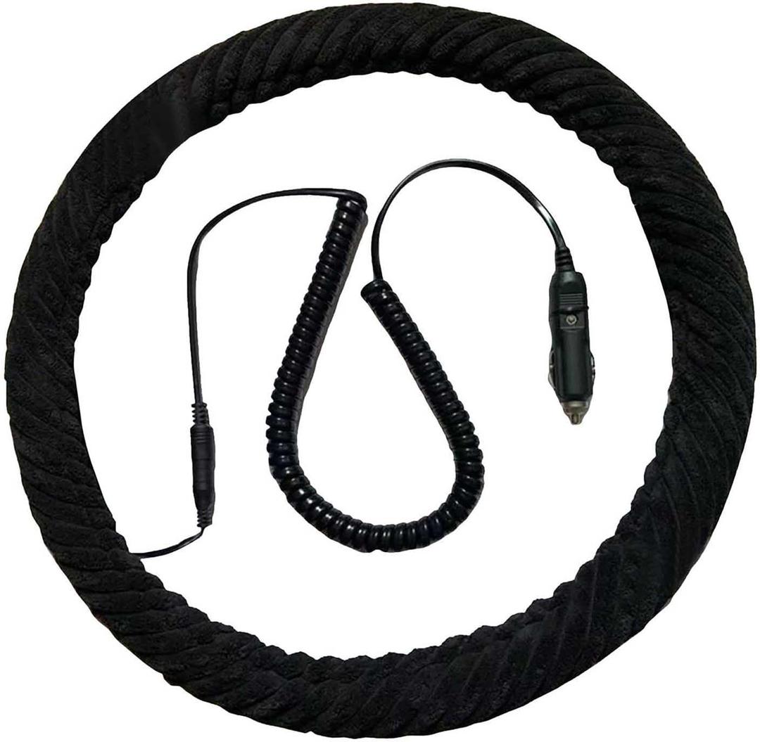 Heated Steering Wheel Cover, Auto Hand Car Steering Wheel Cover Heater for Winter, 12V Heated Auto Steering Wheel Protector Cover, Outer Diameter for Standard-Size Car (Black)