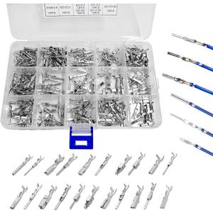 290PCS Car Electrical Wire Terminal Pins Connector, 1/1.5/1.8/2.2/2.8/3.5mm Electric Connector Terminal Pin, 21Type Non-Insulated Plug Removal Male & Female Crimped Pins