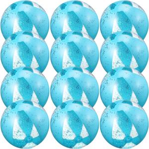 Chivao 12 Pieces Beach Ball 16 Inch Inflatable Glitter Beach Ball Swimming Pool Balls Christmas Inflatable Ball Ornaments Floatable Confetti Ball for Beach Party Xmas Party Favor(Blue)