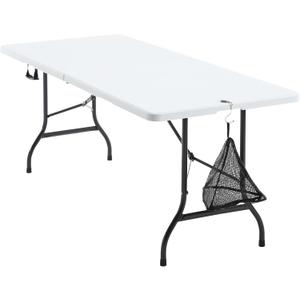 VECELO 6Ft Folding Picnic Portable Table,with Mesh Bag Indoor Outdoor,Heavy Duty Foldable Plastic Camp Desk with Handle Legs for Dining Wedding&Party,White