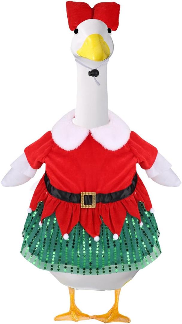 Christmas Goose Outfit for 23in/58.42cm Lawn Goose, Cute Santa Claus Costume with Bow Hair Clip for Porch Yard Garden Outdoor Holiday Decoration