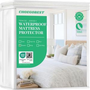 Waterproof Mattress Protector Queen Size  100% Tencel Lyocell, Soft & Breathable, College Dorm Essential, Noiseless & Hypoallergenic Mattress Cover