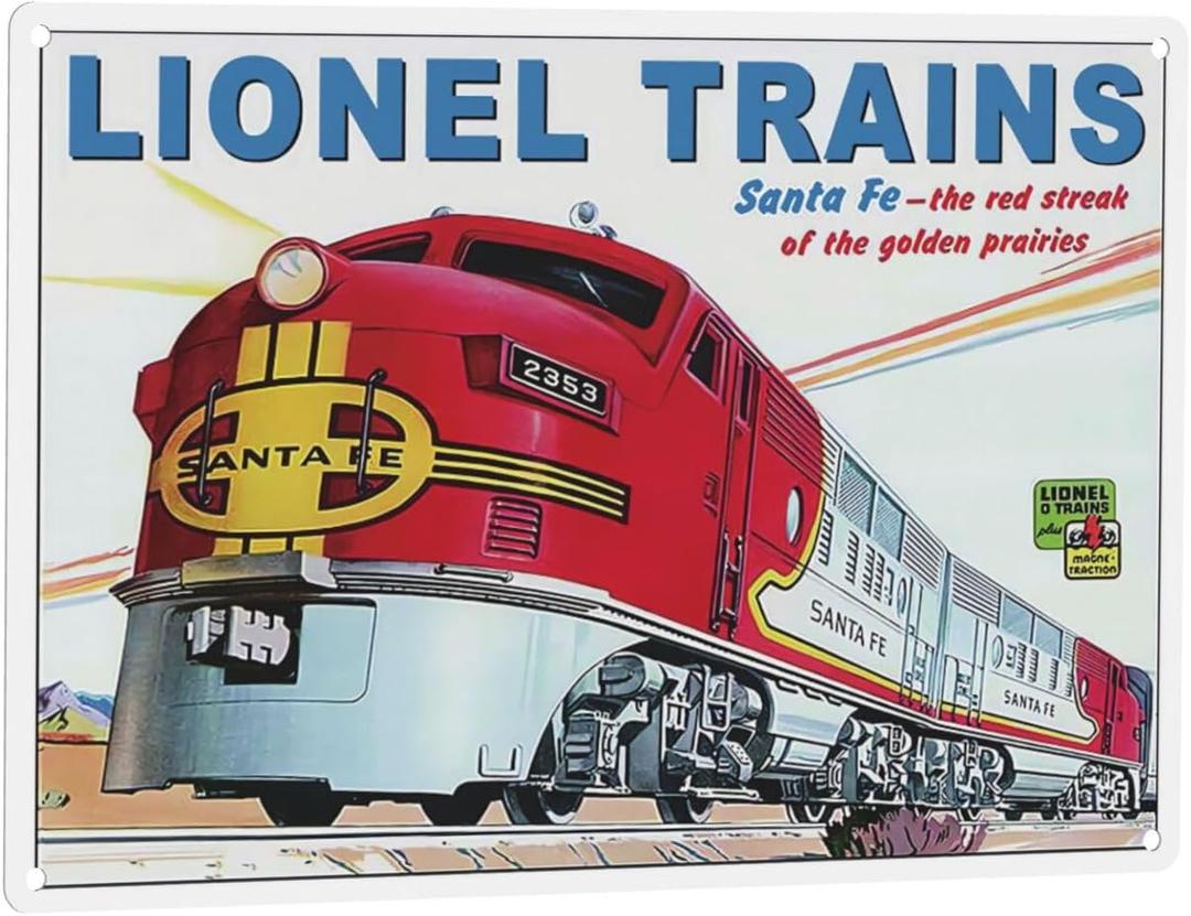 GCOCL Lionel Train Santa Fe Railroad Retro Ad Poster Wall Art Decor Metal Tin Sign 8x12in Decorative Sign (Silver Or Gray)