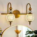 Vintage Vanity Light 2 Lights Gold Bathroom Light Fixtures Over Mirror with Acrylic Globe Shade