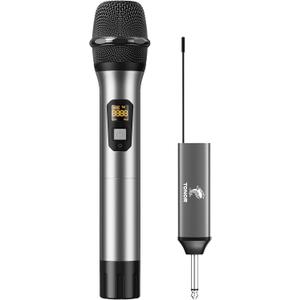 TONOR Wireless Microphone, UHF Metal Cordless Handheld Mic System with Rechargeable Receiver, for Karaoke, Singing, Party, Wedding, DJ, Speech, 200ft (TW620), Grey (Silver)