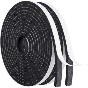 MAGZO Weather Stripping Door Seal, 1/2 Inch Wide X 1/4 Inch Thick Adhesive Foam Tape Soundproof Weatherstripping for Windows, 2 Rolls Total 26FT Black