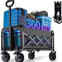 360LBS Collapsible Wagon Cart Foldable - Heavy Duty Portable Utility Folding Beach Wagon Cart with 360° Swivel Wheels & Brakes for Groceries Garden Beach Sports Shopping Camping