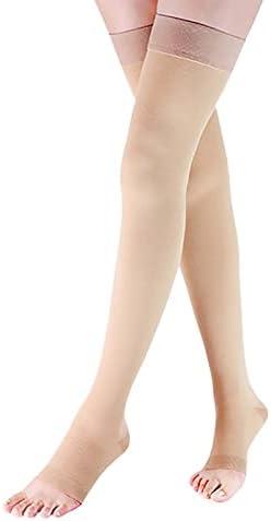 Lin Performance 15-20 mmHg Medical Compression Stockings for Women and Men Thigh High Dot-Top Open Toe Socks for Varicose Vein Swollen legs Travel Flight Pregnant(Beige,L)