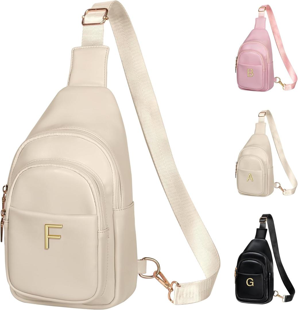 Mothers Day Gifts, Initial Crossbody Sling Bag, Graduation Gift for Her, Gifts for Women Mom Teen Girls (Beige)