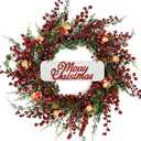 KORSMV 20 inch Christmas Wreaths for Front Door Winter Door Wreath with red Berry,Gold and red Christmas Ball for Front Door Indoor Outdoor Farmhouse Festival Home Decor