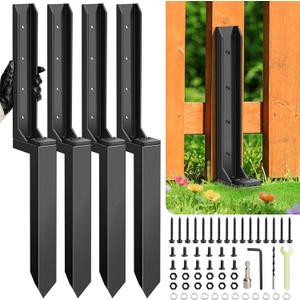 4 Pcs Fence Post Repair Kit, Heavy Duty Fence Post Anchor Ground Stakes for Repair Tilted, Broken Wood Support